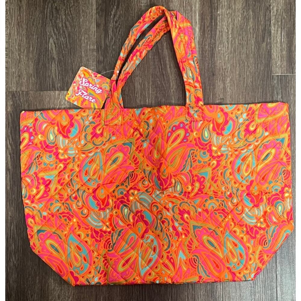 NEW Spring Flare Large Quilted Tote Vibrant Orange Multi
